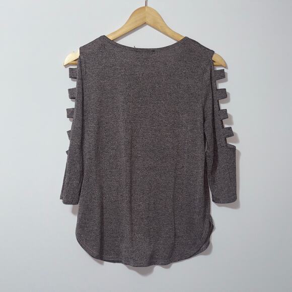 iZ Byer Cut-Out Sleeve Heather Gray Top women’s size medium - Picture 2 of 7